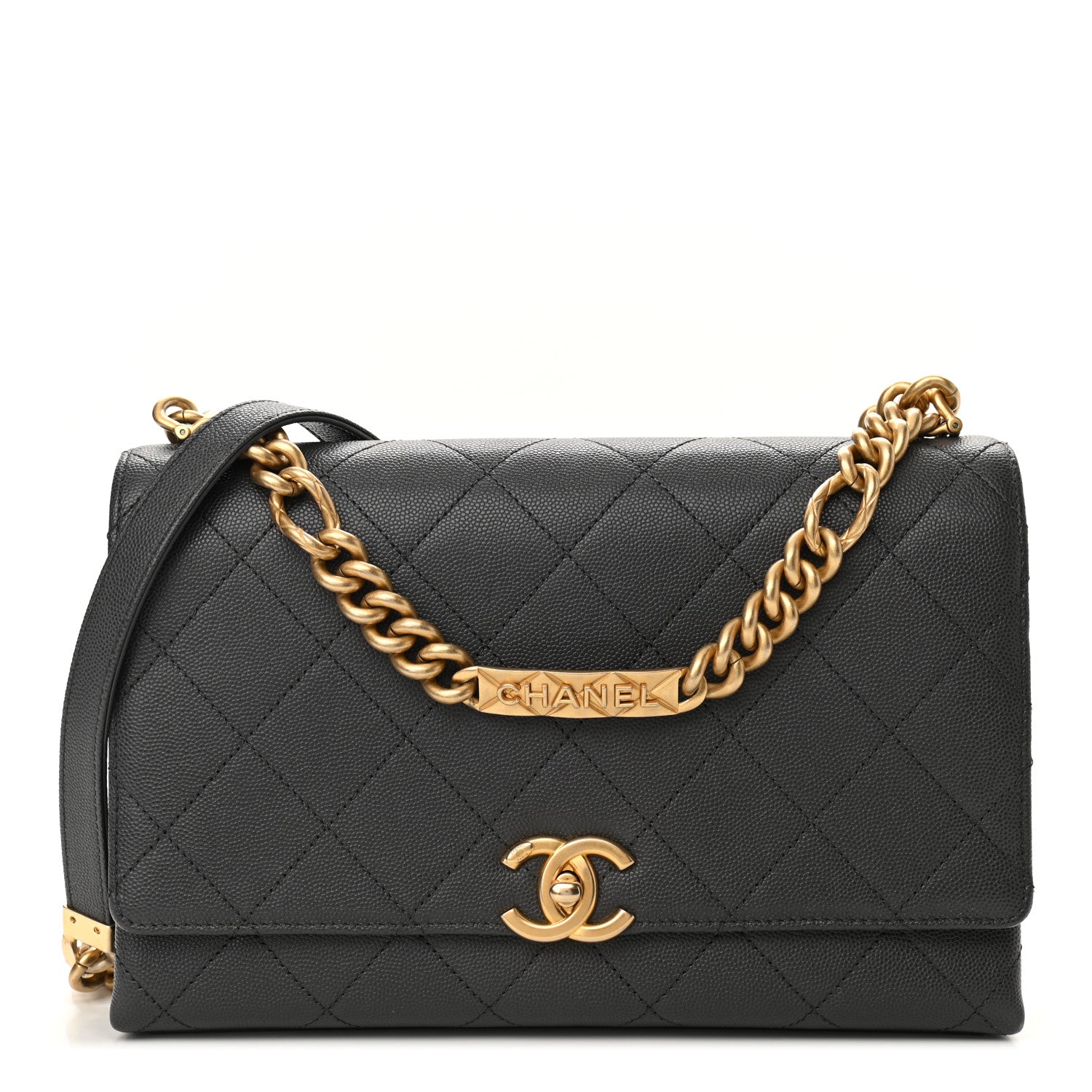 Chanel Caviar Quilted Bracelet On Chain Flap Dark Grey 1 of 10