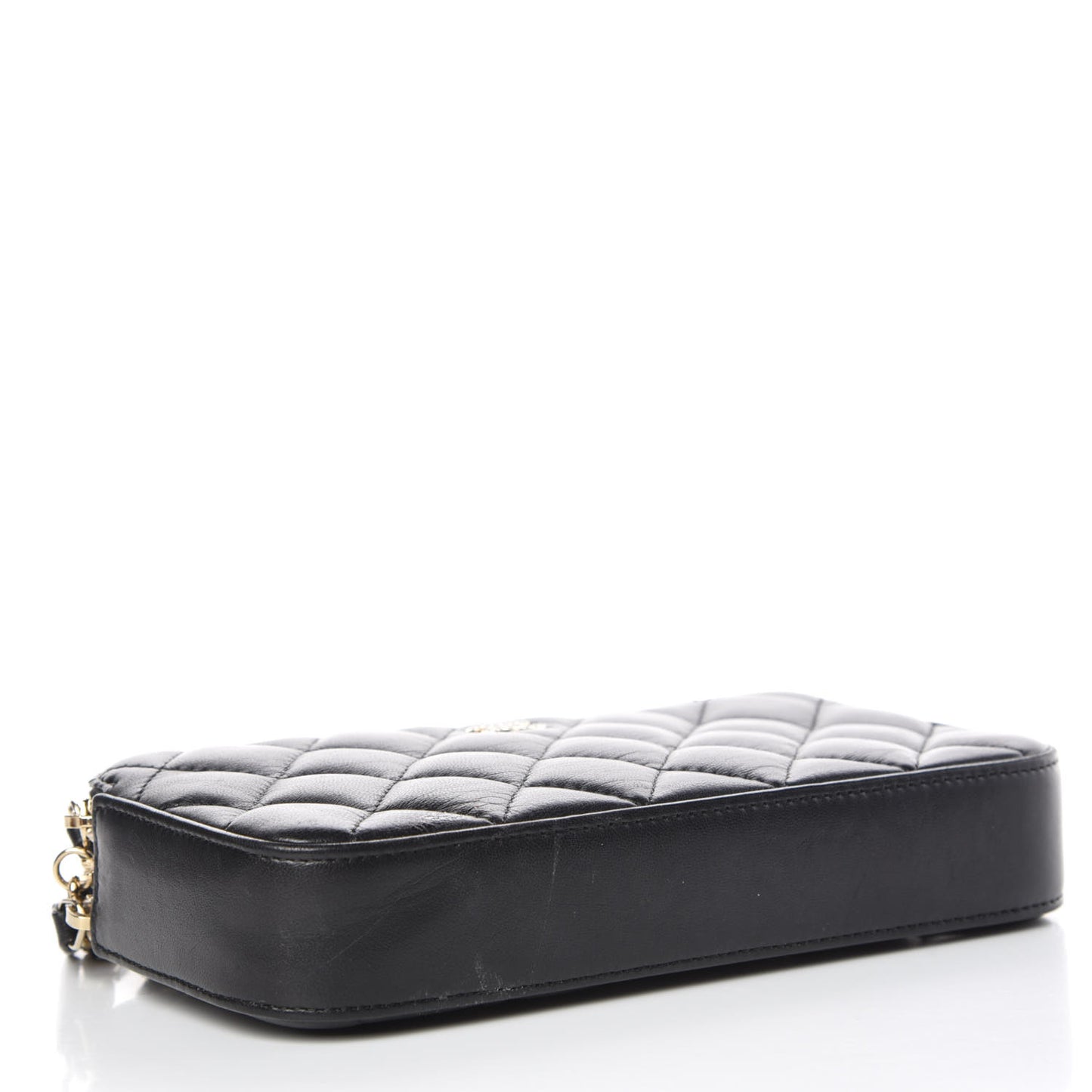 Iridescent Lambskin Quilted Pearl Clutch With Chain Black