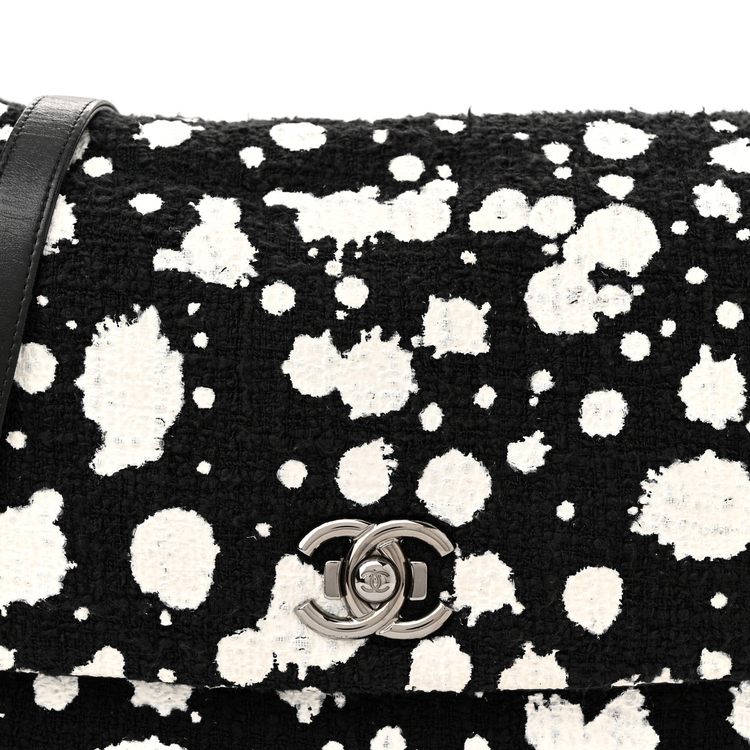 Chanel Tweed Paint Splatter Print Flap Black White 8 of 13