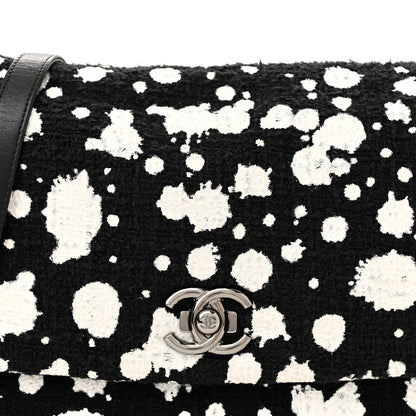 Chanel Tweed Paint Splatter Print Flap Black White 8 of 13