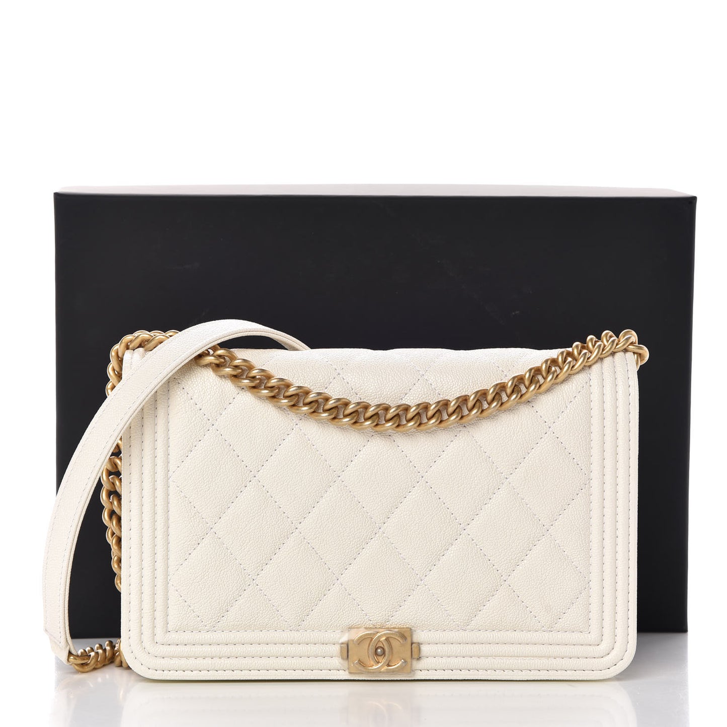 Caviar Quilted Boy Wallet On Chain WOC White