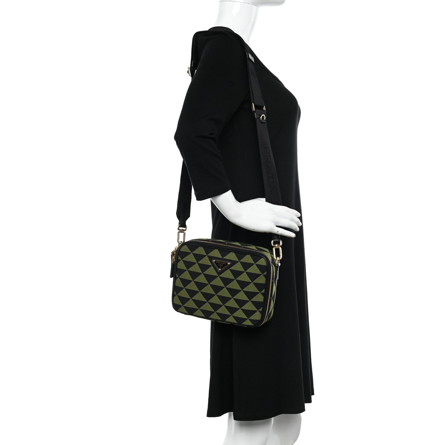 Prada Jacquard Saffiano Triangolo Symbole Embroidered Medium Shoulder Bag Black Edera 2 of 12