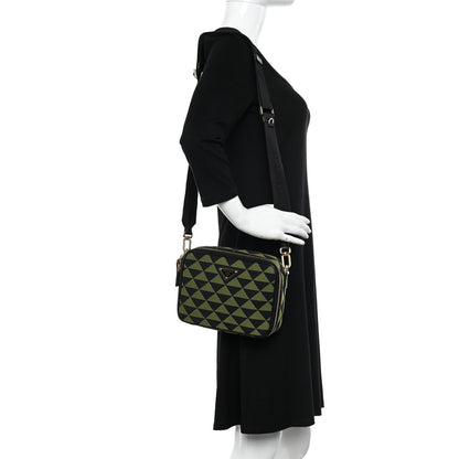 Prada Jacquard Saffiano Triangolo Symbole Embroidered Medium Shoulder Bag Black Edera 2 of 12