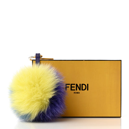 Fendi Fox Fur Vitello Elite Tri-Color Pom Pom Bag Charm Giallo Fluo Nebula Viola 5 of 5