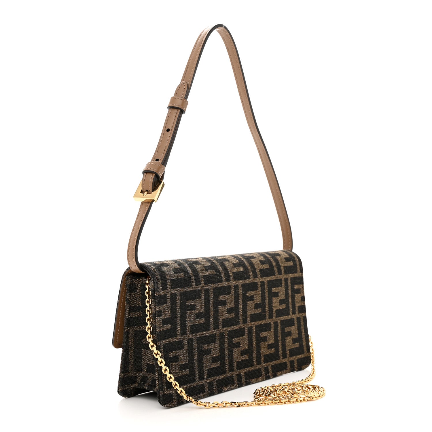 Fendi Fabric Jacquard FF 1974 Wallet On Chain Tobacco Moro 3 of 10