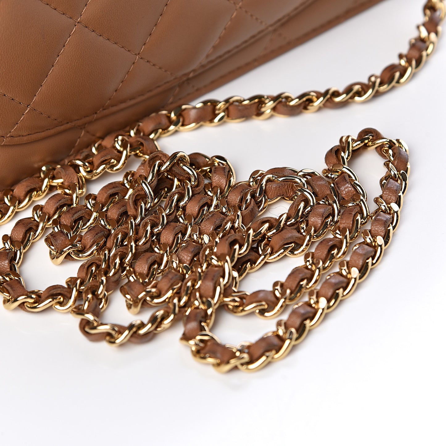 Lambskin Quilted Wallet on Chain WOC Dark Beige