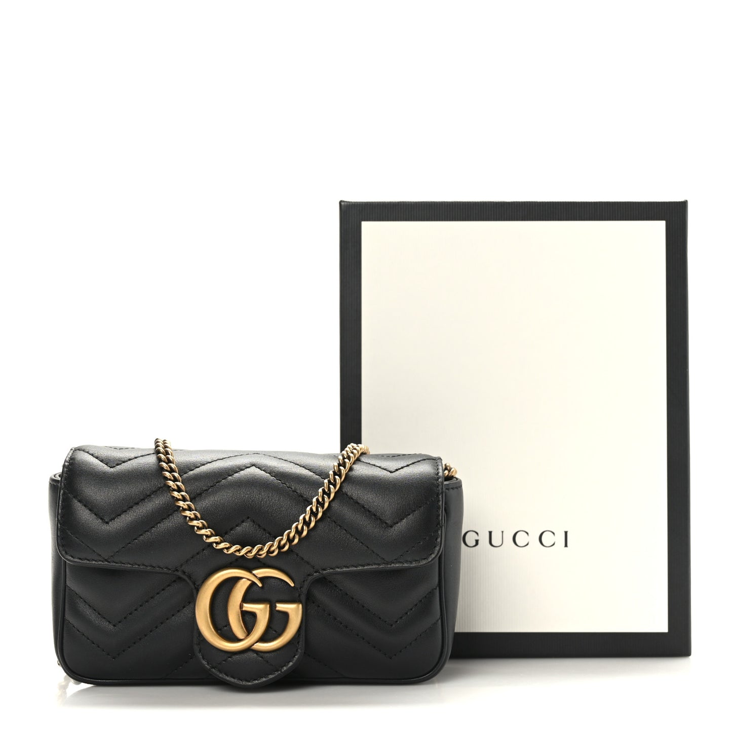 Calfskin Matelasse Super Mini GG Marmont Shoulder Bag Black