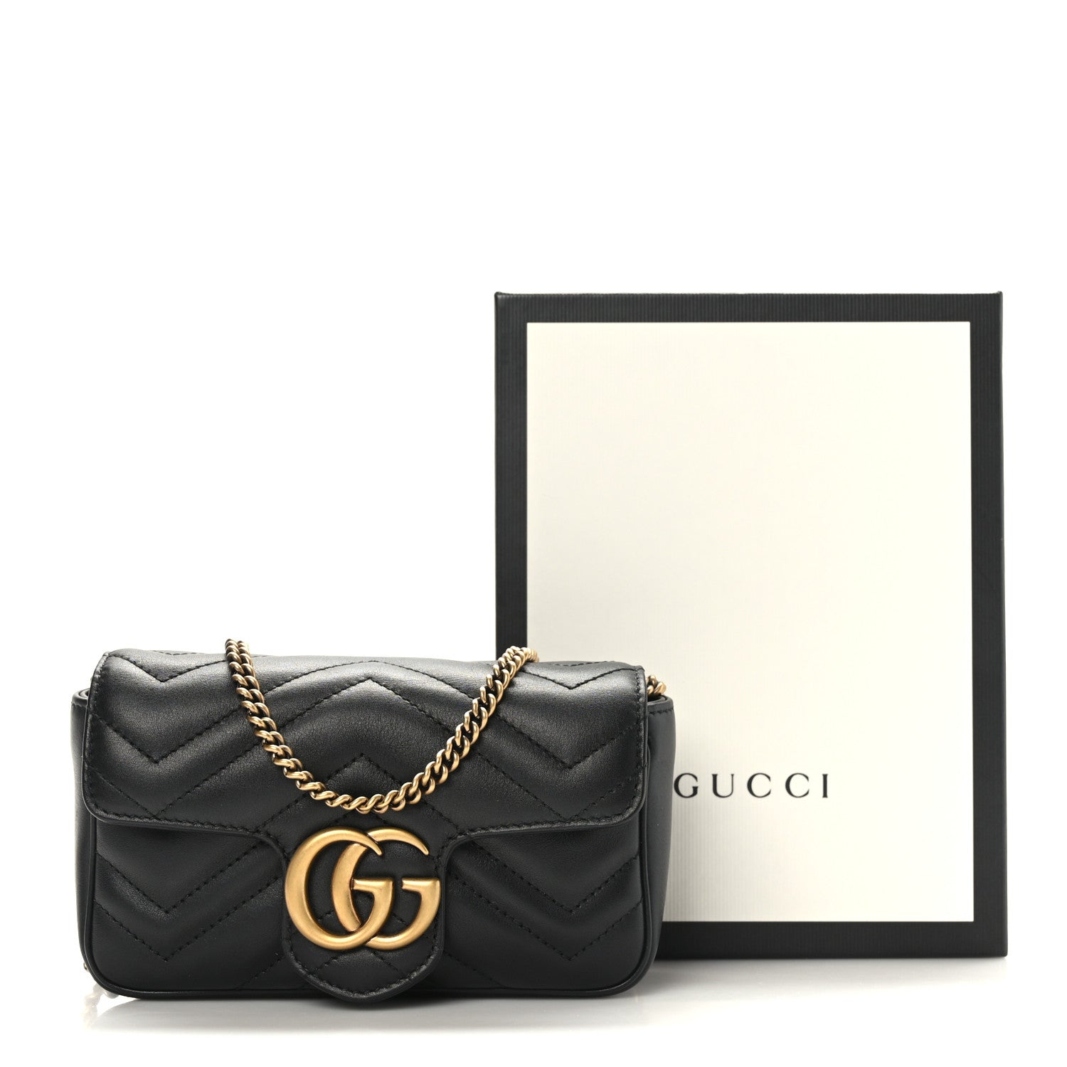 Gucci Calfskin Matelasse Super Mini GG Marmont Shoulder Bag Black 10 of 10
