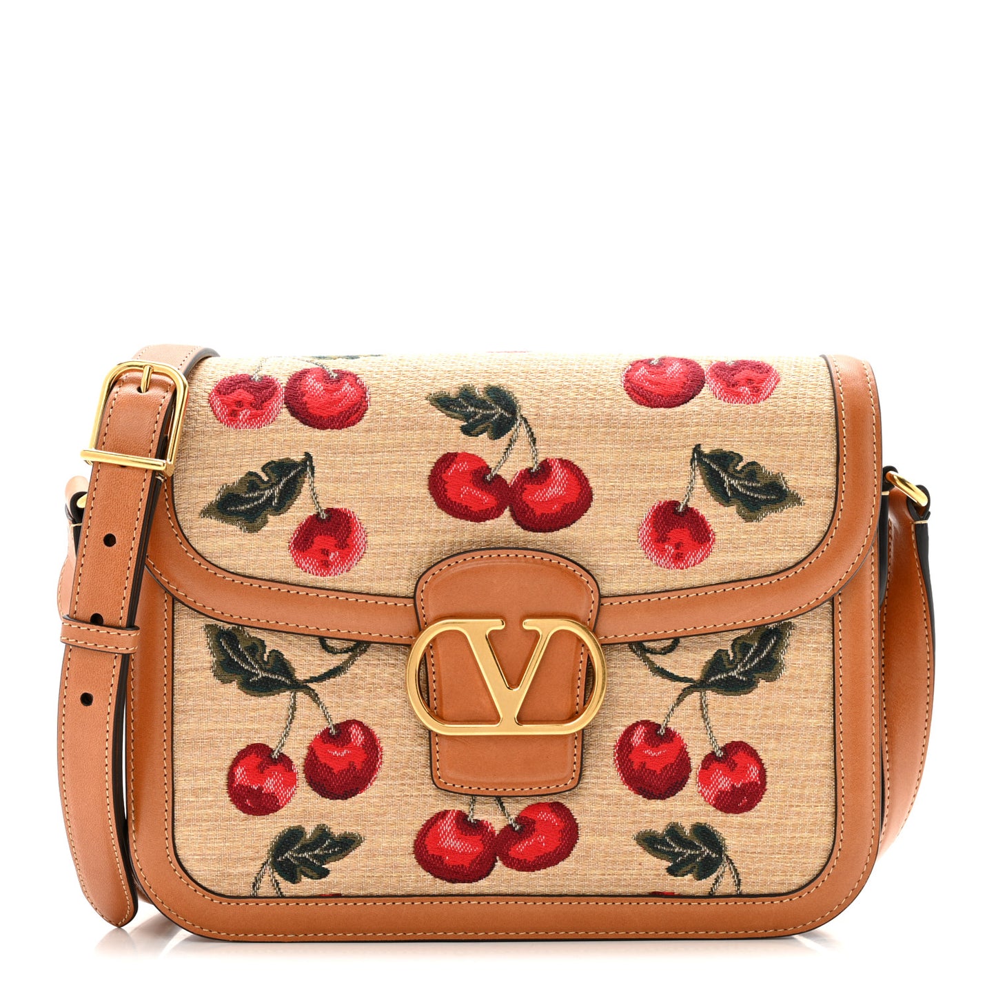Jacquard Raffia Cherryfic 9to5 Shoulder Bag Natural Red