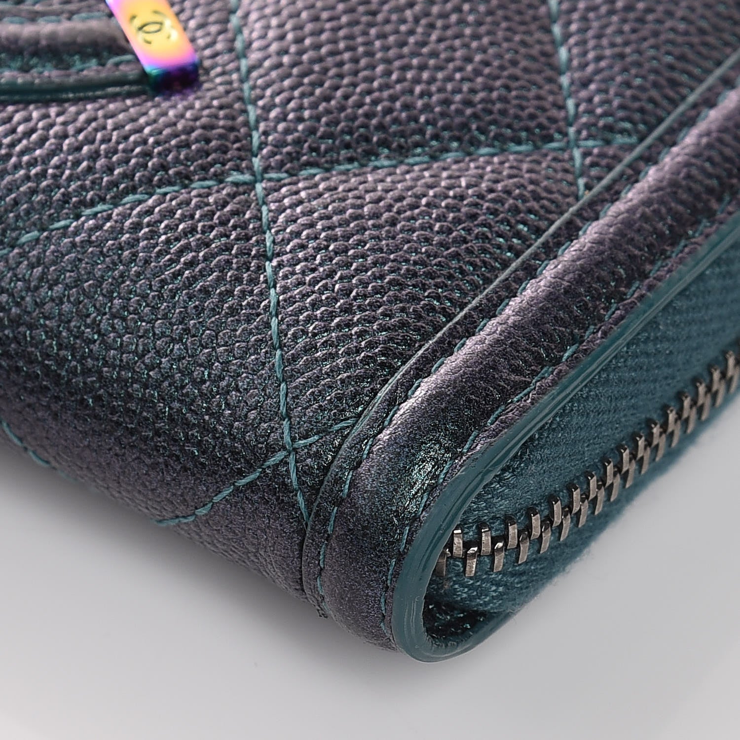 Chanel Iridescent Caviar Quilted Medium Filigree Zip Around Wallet Dark Turquoise 6 of 12