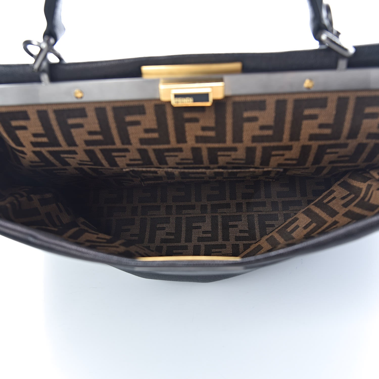 Fendi Goatskin Zucca Large Peekaboo Iconic Satchel Black Tobacco 6 of 16