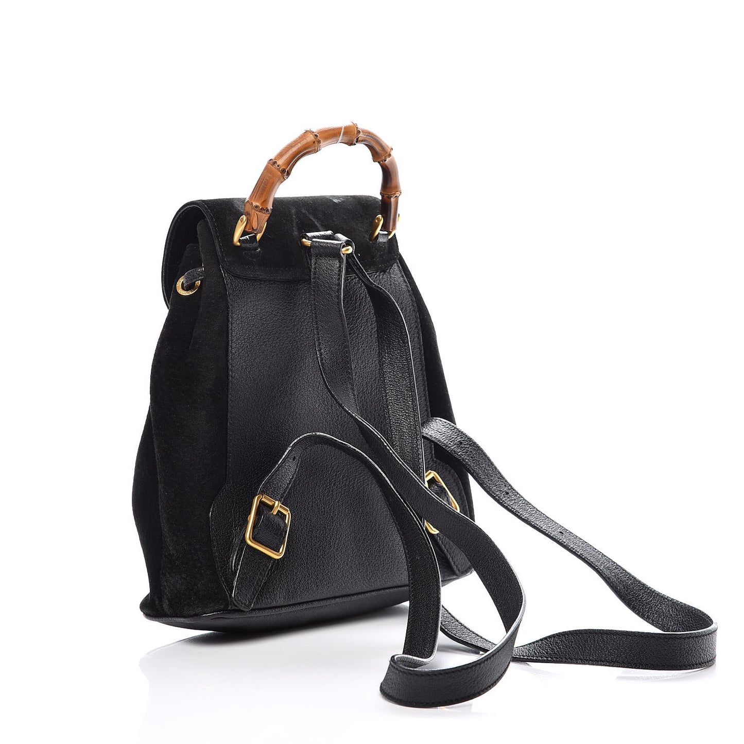 Calfskin Suede Bamboo Backpack Black