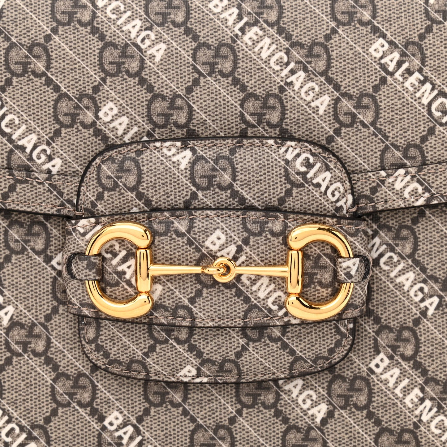 X BALENCIAGA GG Supreme Monogram Logo Print Horsebit 1955 Shoulder Bag Beige Ebony