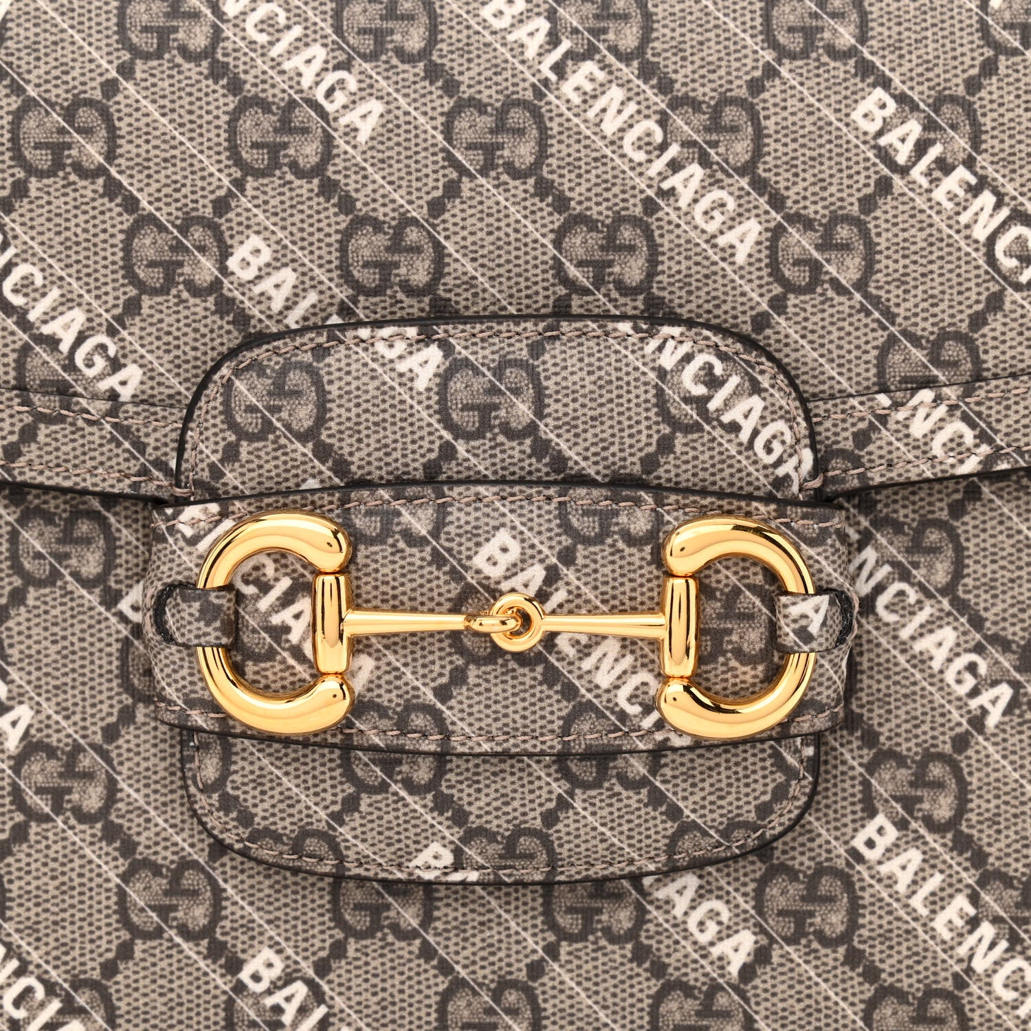 Gucci X BALENCIAGA GG Supreme Monogram Logo Print Horsebit 1955 Shoulder Bag Beige Ebony 8 of 10