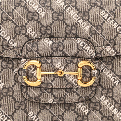 Gucci X BALENCIAGA GG Supreme Monogram Logo Print Horsebit 1955 Shoulder Bag Beige Ebony 8 of 10