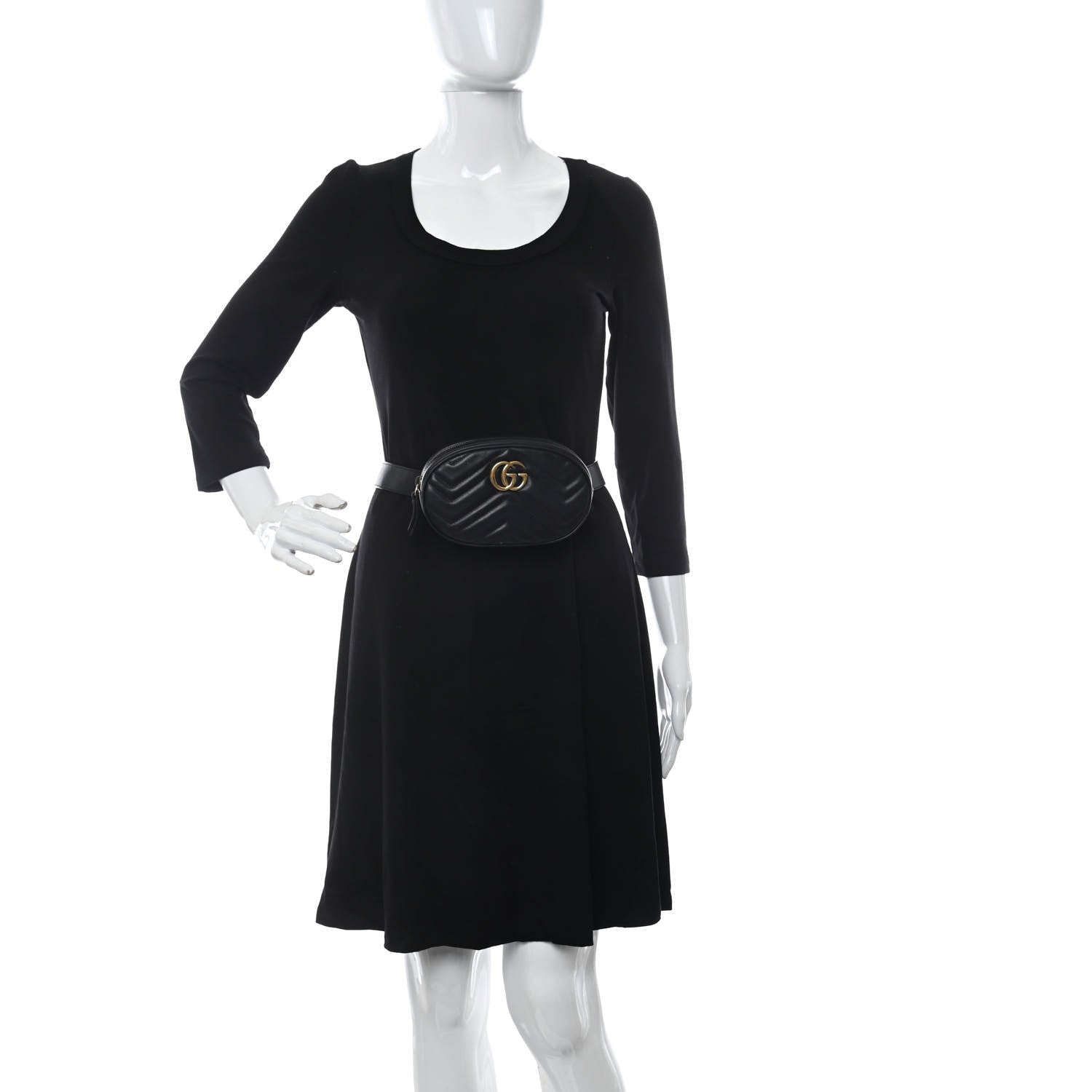 Gucci Calfskin Matelasse GG Marmont Belt Bag 75 30 Black 2 of 14