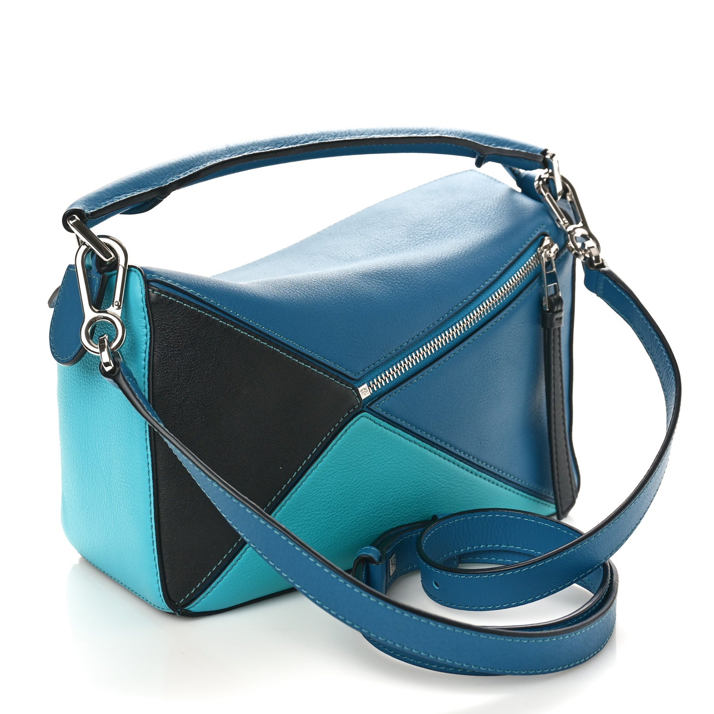 Calfskin Small Puzzle Bag Dark Lagoon Black
