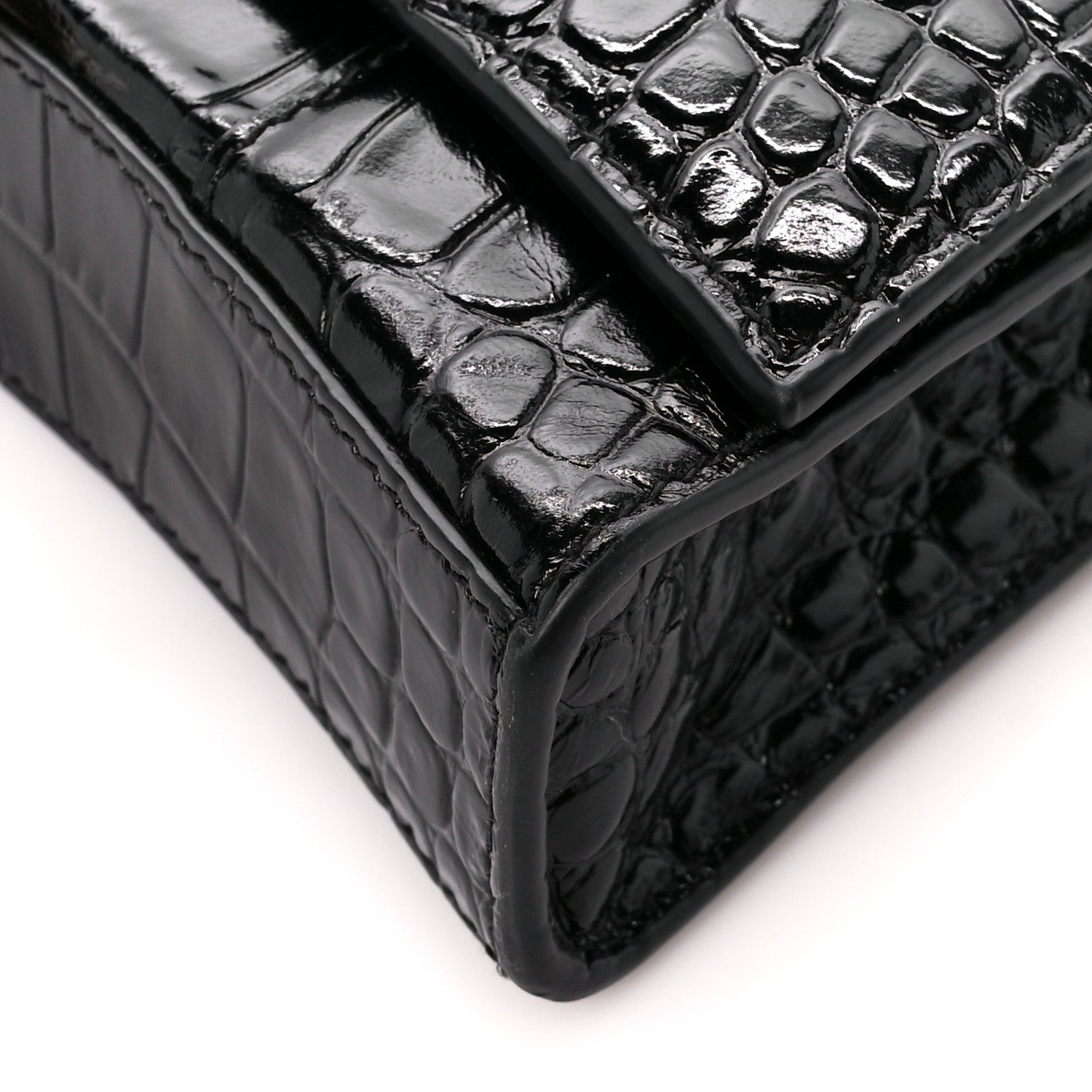Balenciaga Shiny Calfskin Crocodile Embossed Hourglass Chain Bag Black 8 of 9