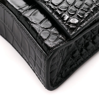 Balenciaga Shiny Calfskin Crocodile Embossed Hourglass Chain Bag Black 8 of 9