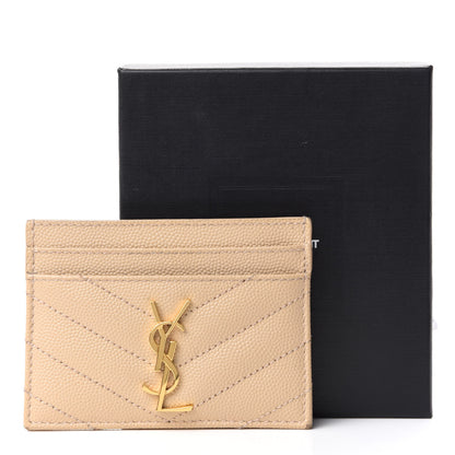 Saint Laurent Grain De Poudre Matelasse Chevron Monogram Credit Card Case Nude Powder 7 of 7