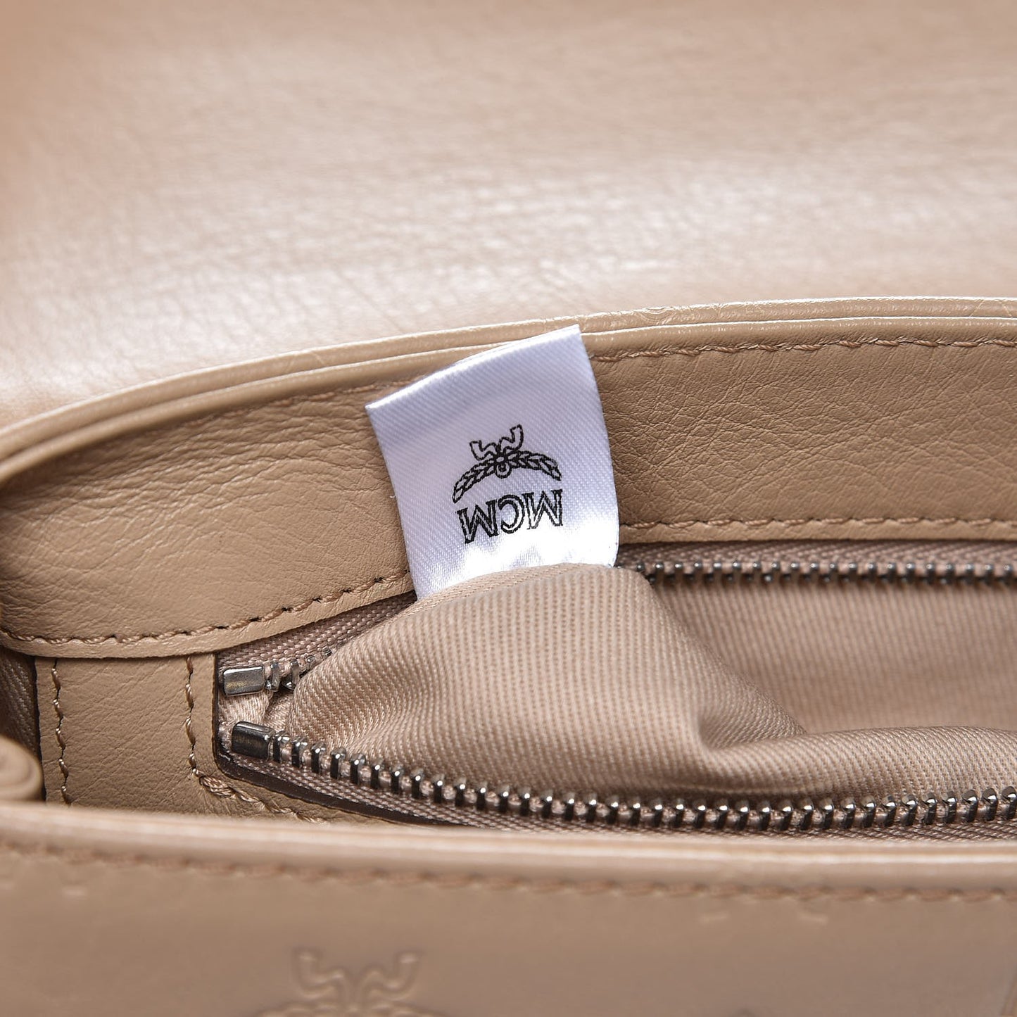 Calfskin Signature Monogram Small Crossbody Bag Beige