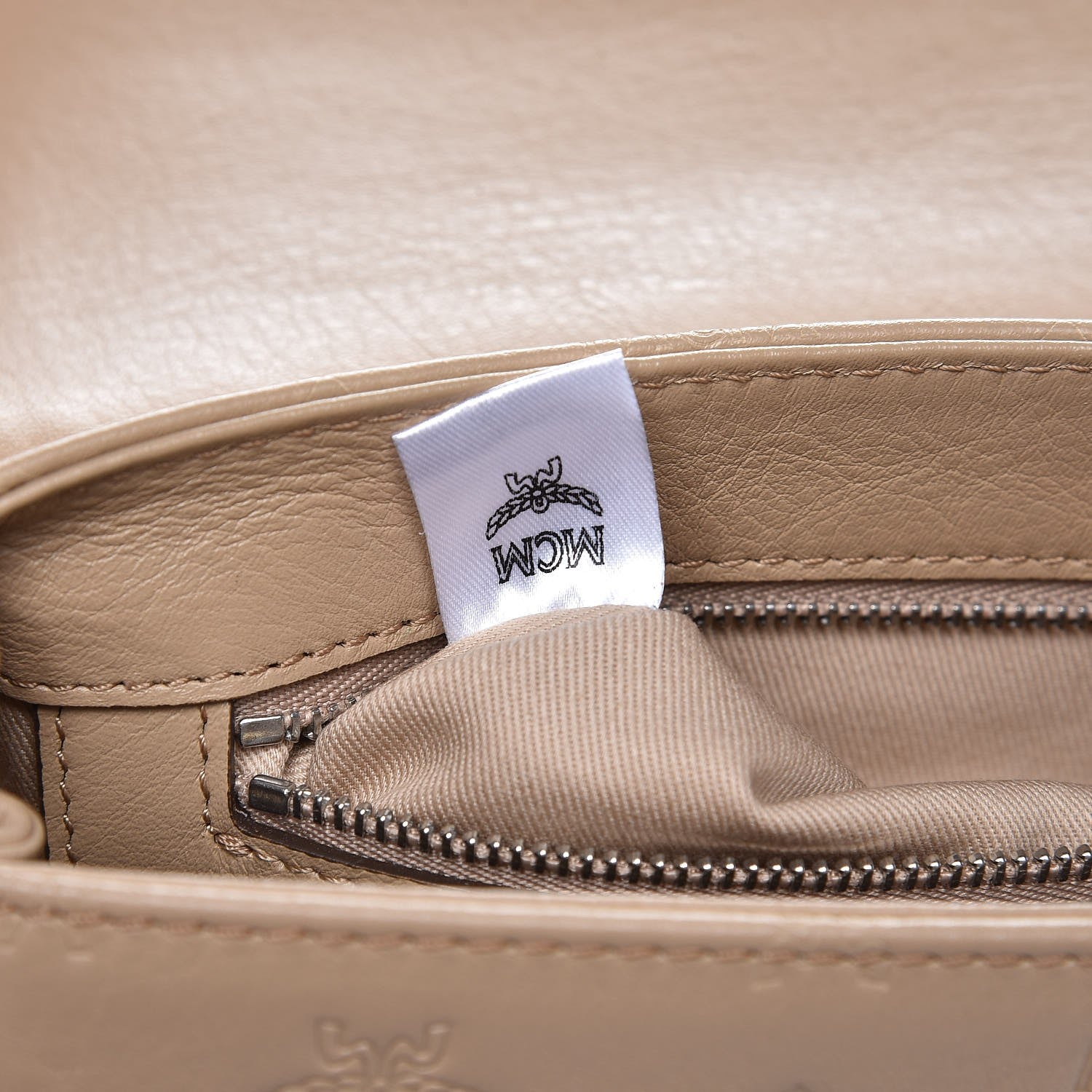 MCM Calfskin Signature Monogram Small Crossbody Bag Beige 8 of 14
