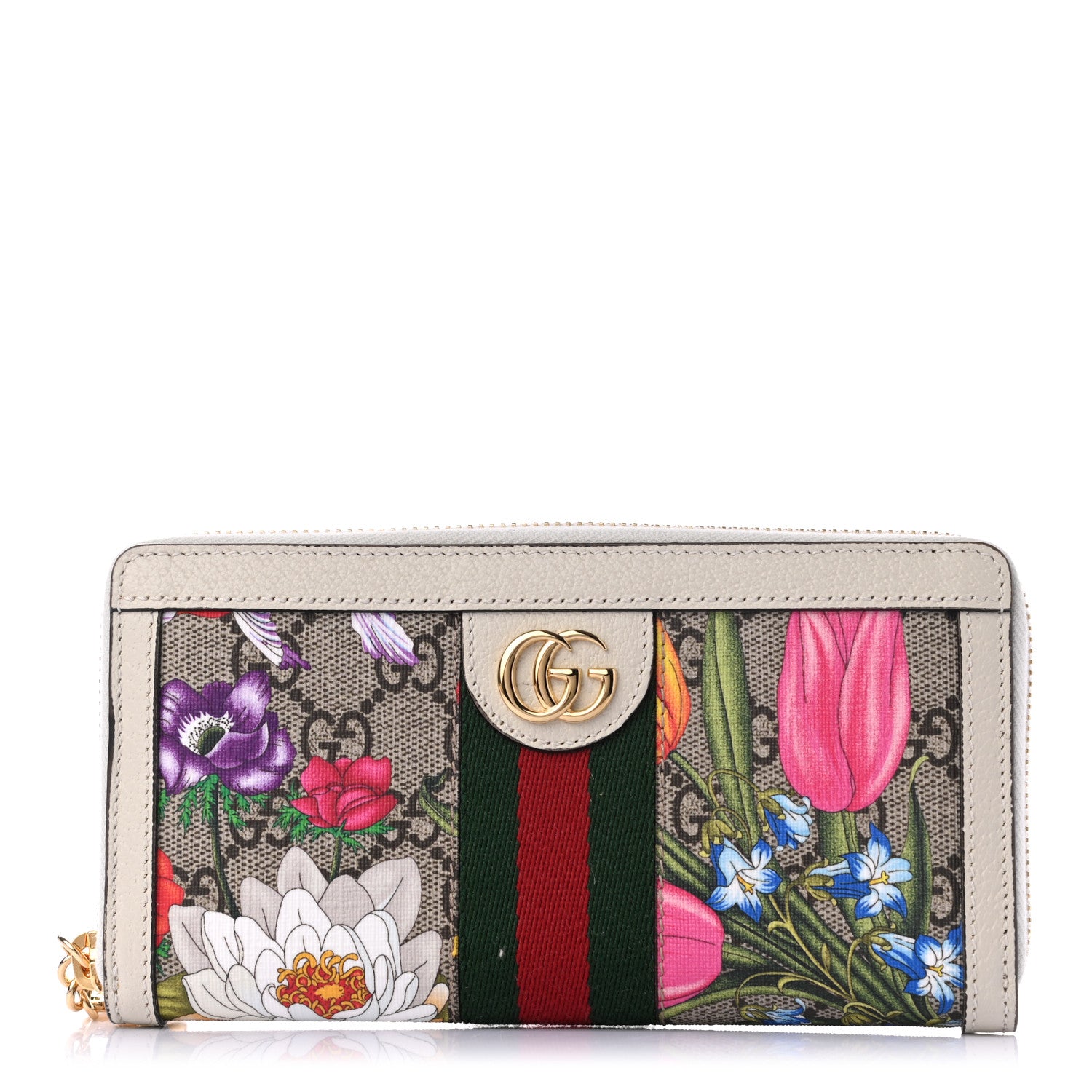 Gucci GG Supreme Monogram Flora Ophidia Zip Around Wallet White 1 of 7