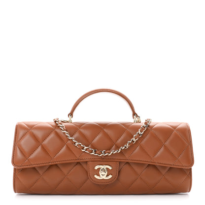 Chanel Lambskin Quilted Top Handle Long Clutch With Chain Brown 1 of 23