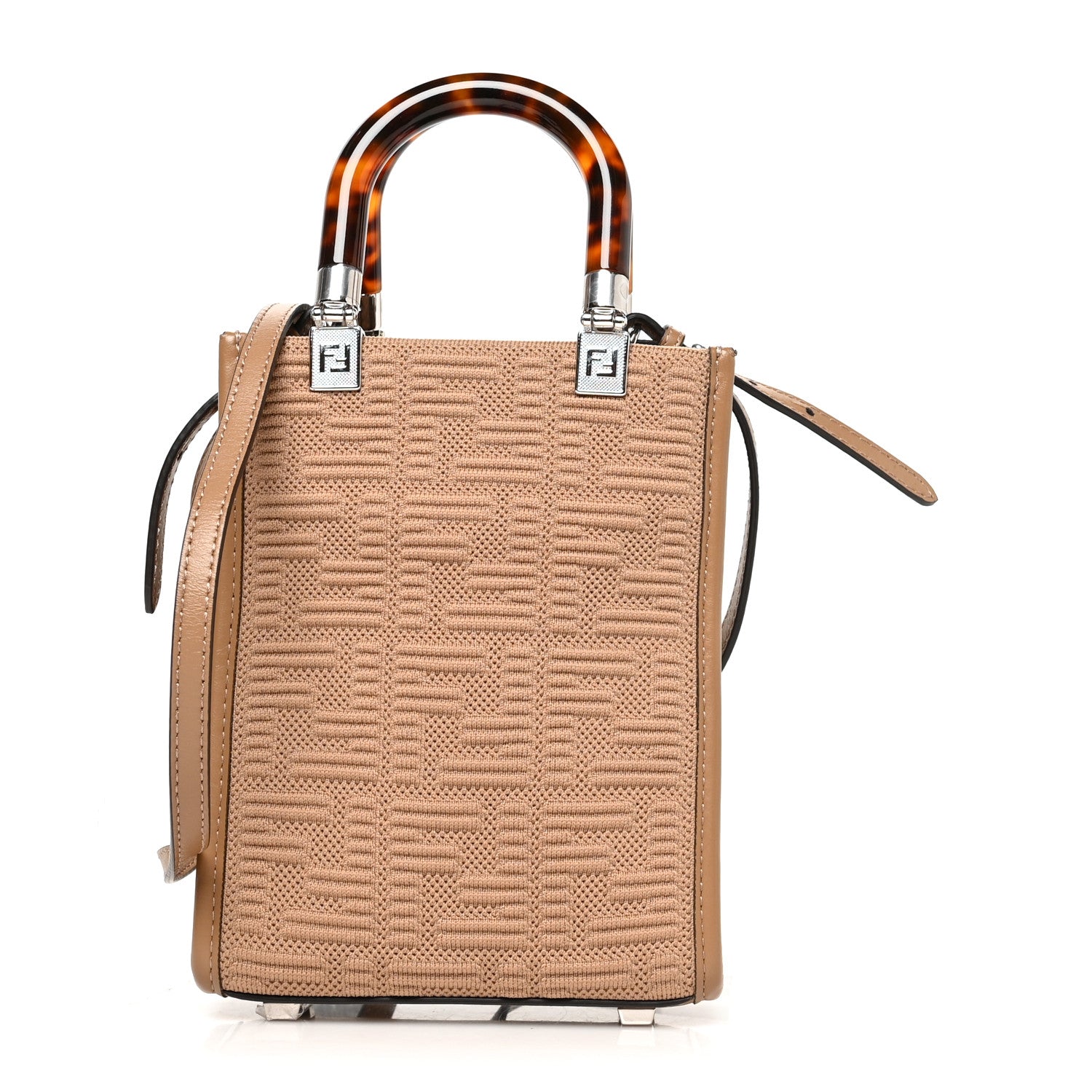 Fendi Technical Fabric Vitello Ceylon Plexiglass FF Mini Fendi Sunshine Shopper Tote Sand 1 of 9