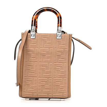 Fendi Technical Fabric Vitello Ceylon Plexiglass FF Mini Fendi Sunshine Shopper Tote Sand 1 of 9