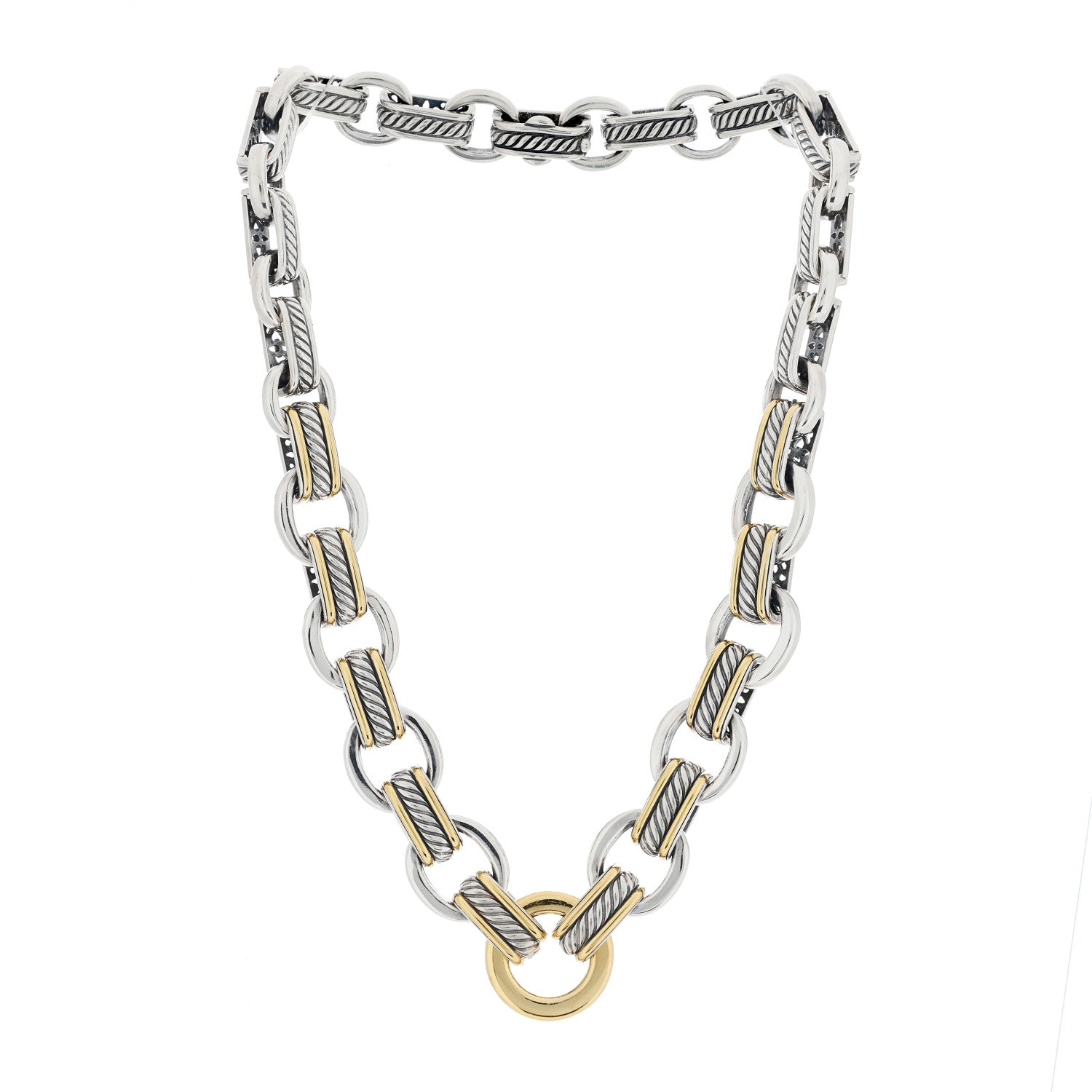 David Yurman Sterling Silver 18K Yellow Gold Link Necklace 2 of 3