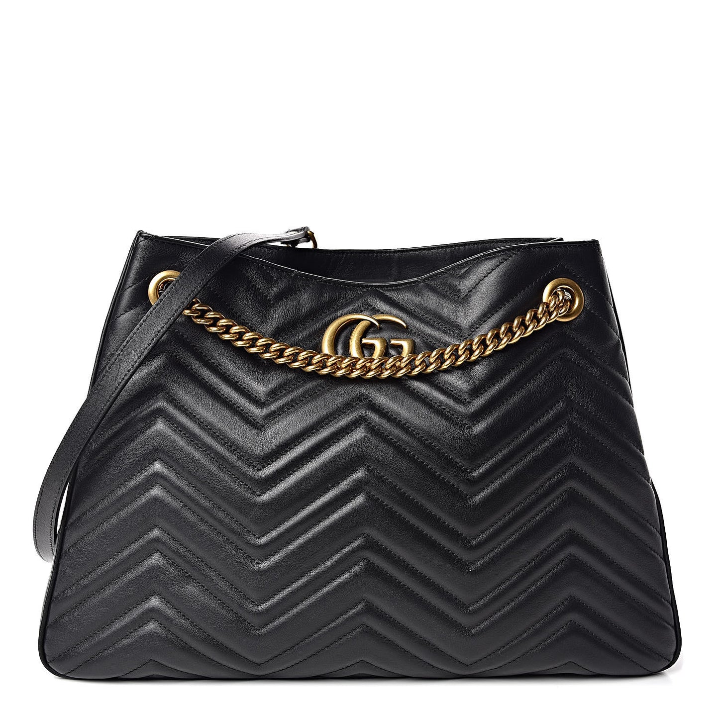 Calfskin Matelasse Medium GG Marmont Shoulder Tote Bag Black