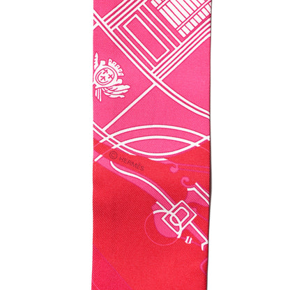 Hermes Silk Ex-Libris Twilly Fuchsia Rouge White 3 of 4