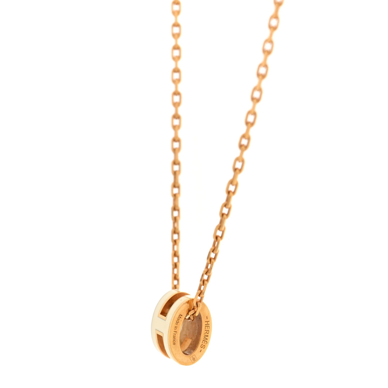 Hermes Lacquered Gold Mini Pop H Pendant Necklace White 1864623