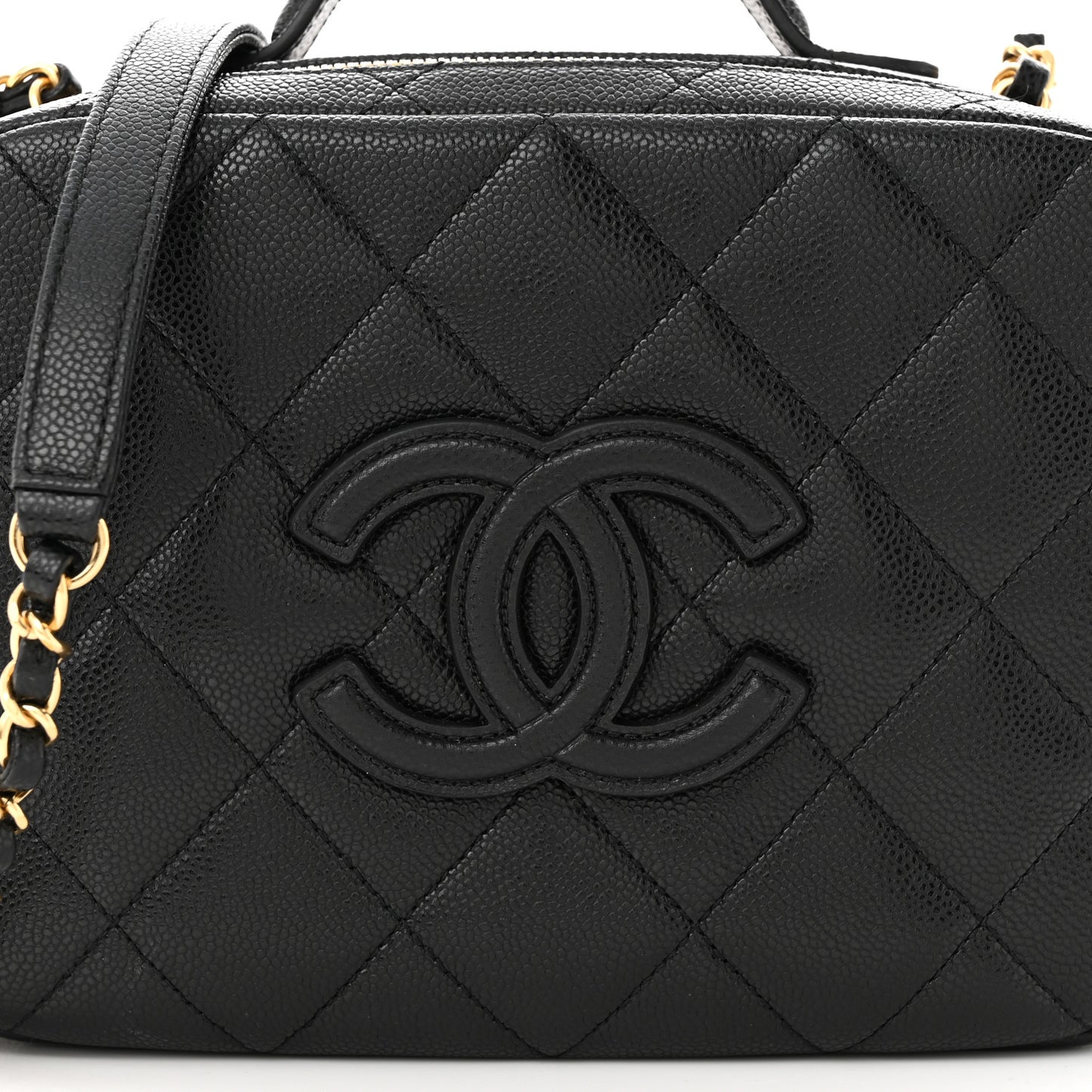 Caviar Quilted CC Small Top Handle Vanity Case Black