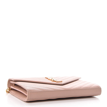 Saint Laurent Grain De Poudre Matelasse Chevron Monogram Chain Wallet Pale Blush 4 of 12