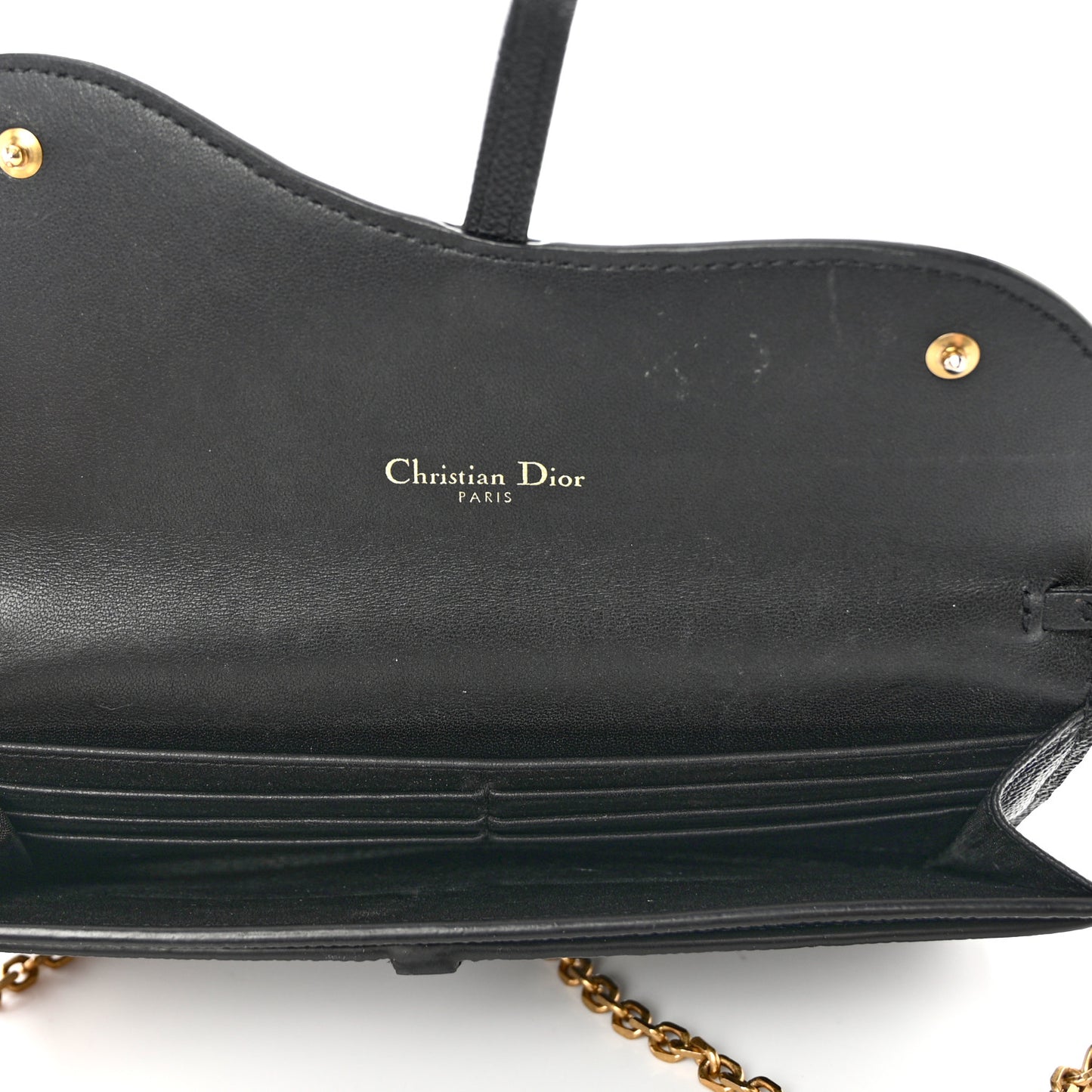 Grained Calfskin Saddle Chain Wallet Pouch Black