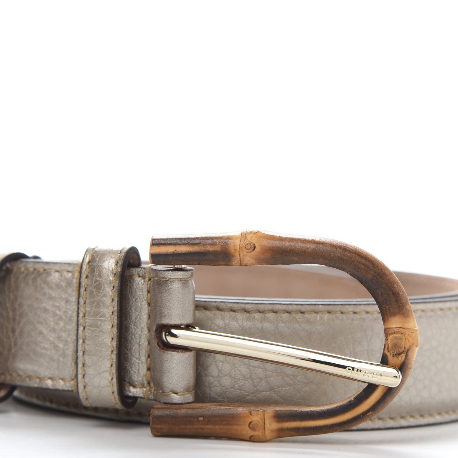 Gucci Metallic Calfskin Bamboo Buckle Belt 85 34 Golden Beige 6 of 6
