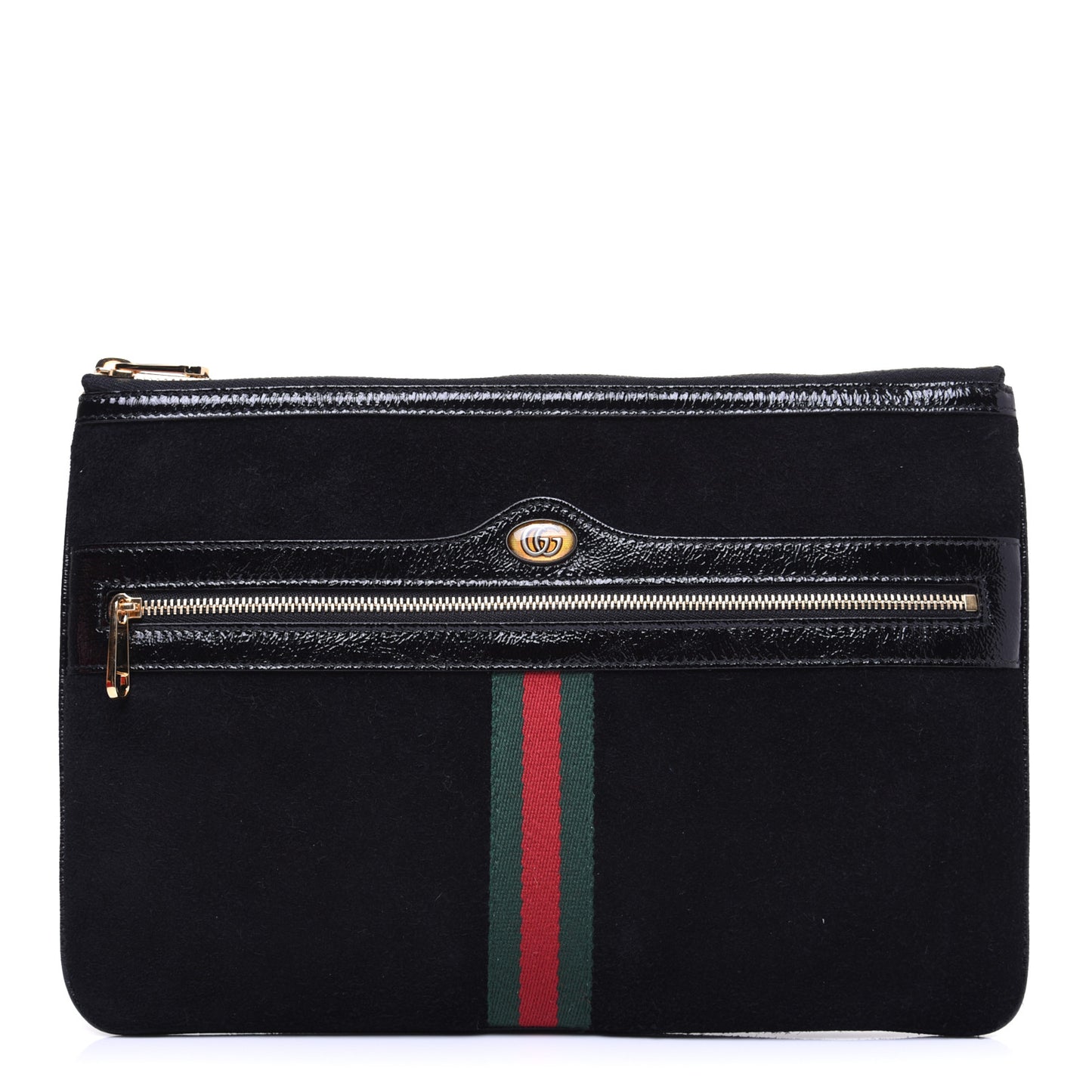 Suede Patent Large Ophidia Pouch Clutch Black