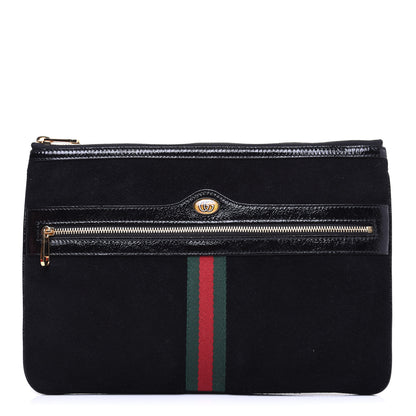 Gucci Suede Patent Large Ophidia Pouch Clutch Black 1 of 10