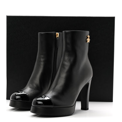 Chanel Lambskin Patent CC Crystal Bow Cap Toe Short Boots 37 Black 10 of 10