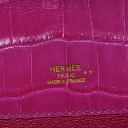 Hermes Shiny Niloticus Crocodile Kelly Cut Pochette Rose Scheherazade 8 of 21