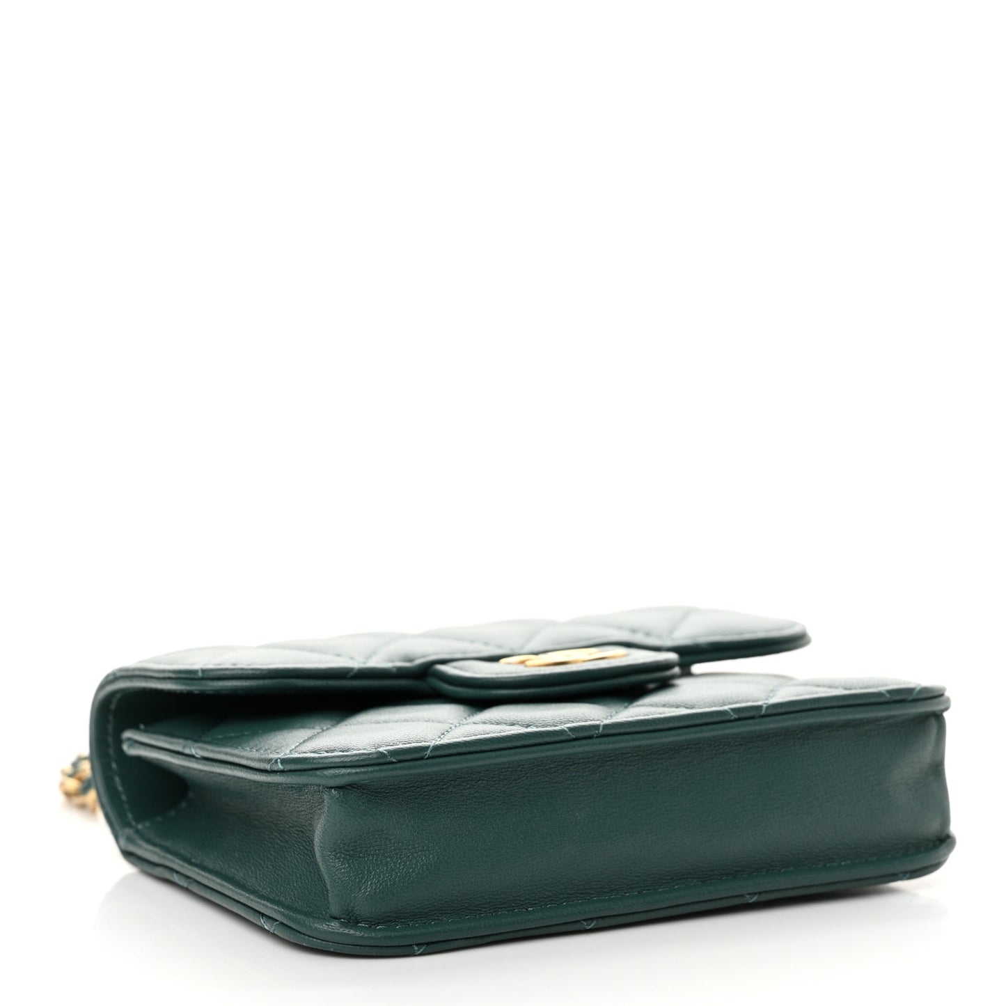 Lambskin Quilted Top Handle Flap Coin Purse With Chain Green