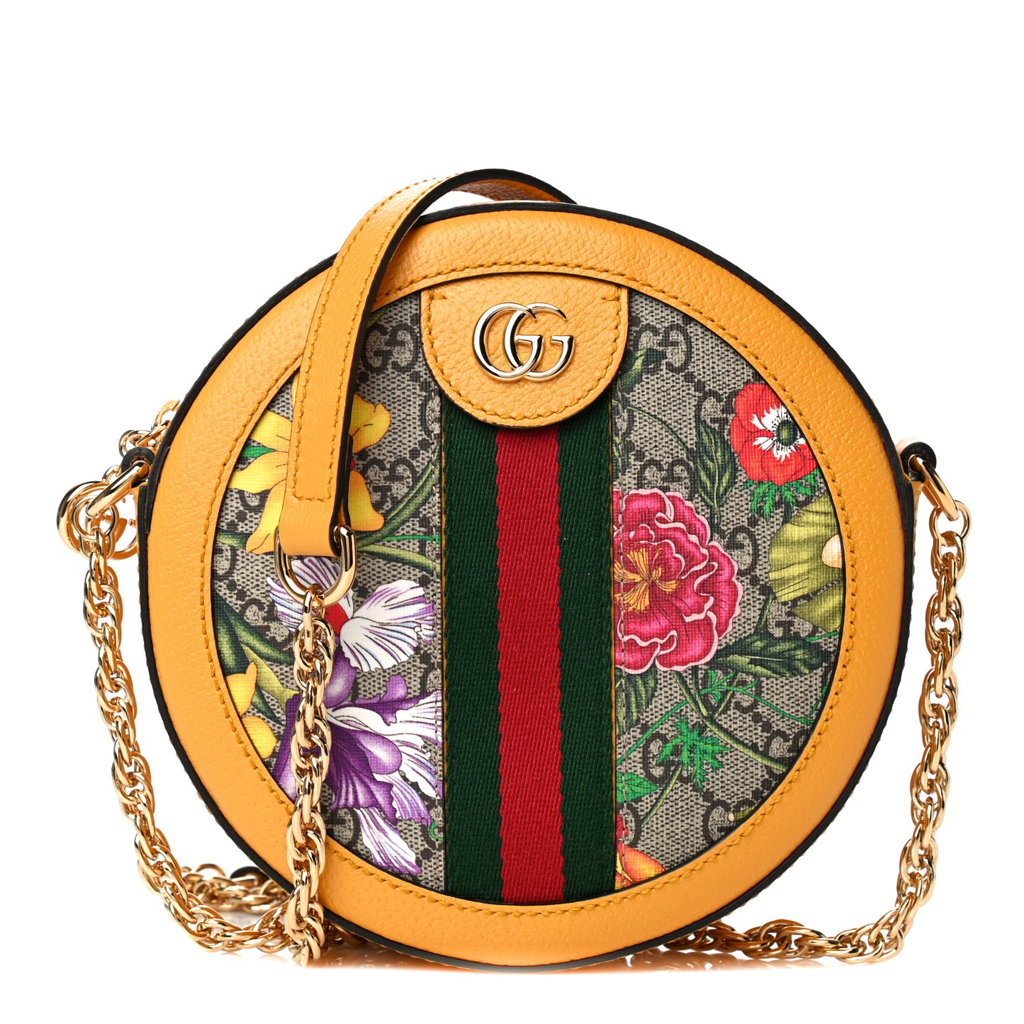 GG Supreme Monogram Flora Web Mini Ophidia Round Shoulder Bag Beige Multicolor Crop