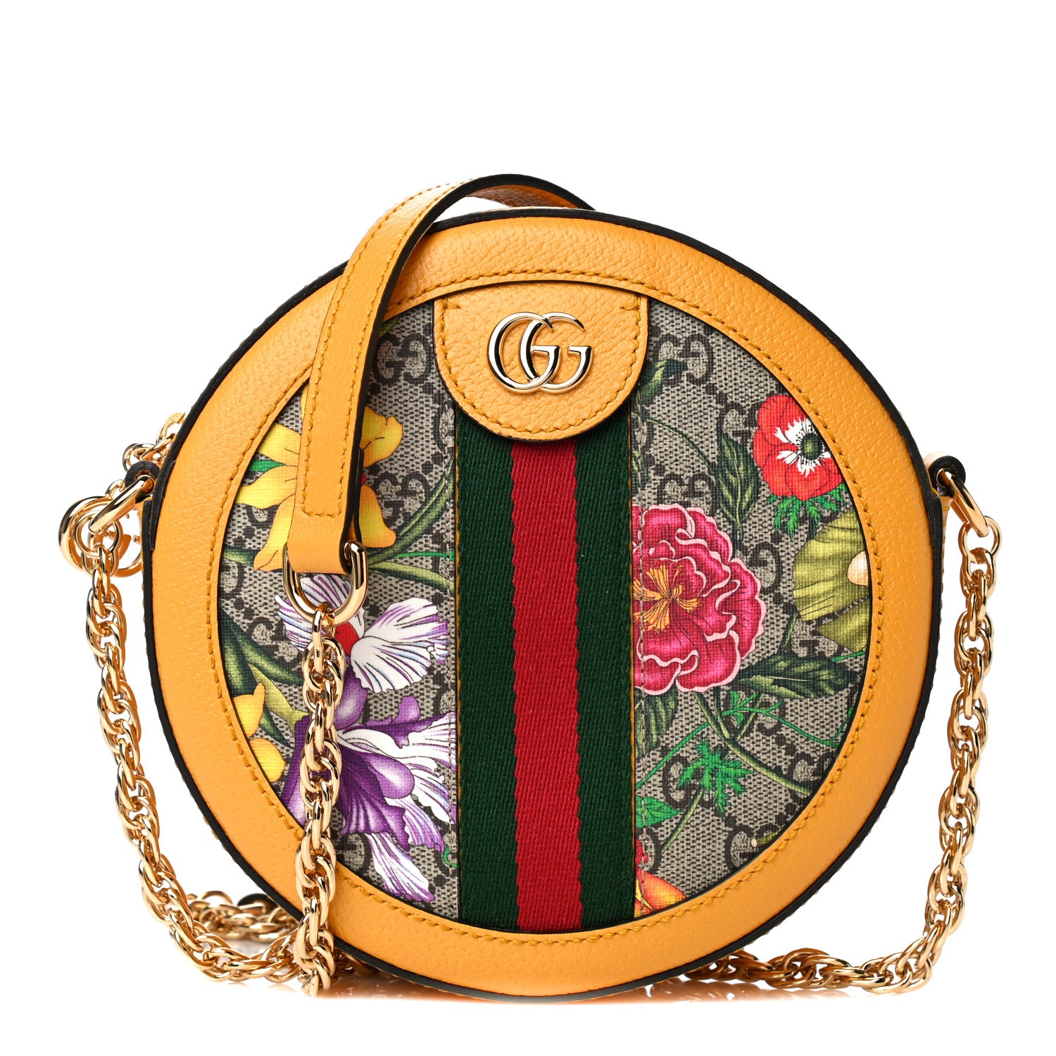 Gucci GG Supreme Monogram Flora Web Mini Ophidia Round Shoulder Bag Beige Multicolor Crop 1 of 11