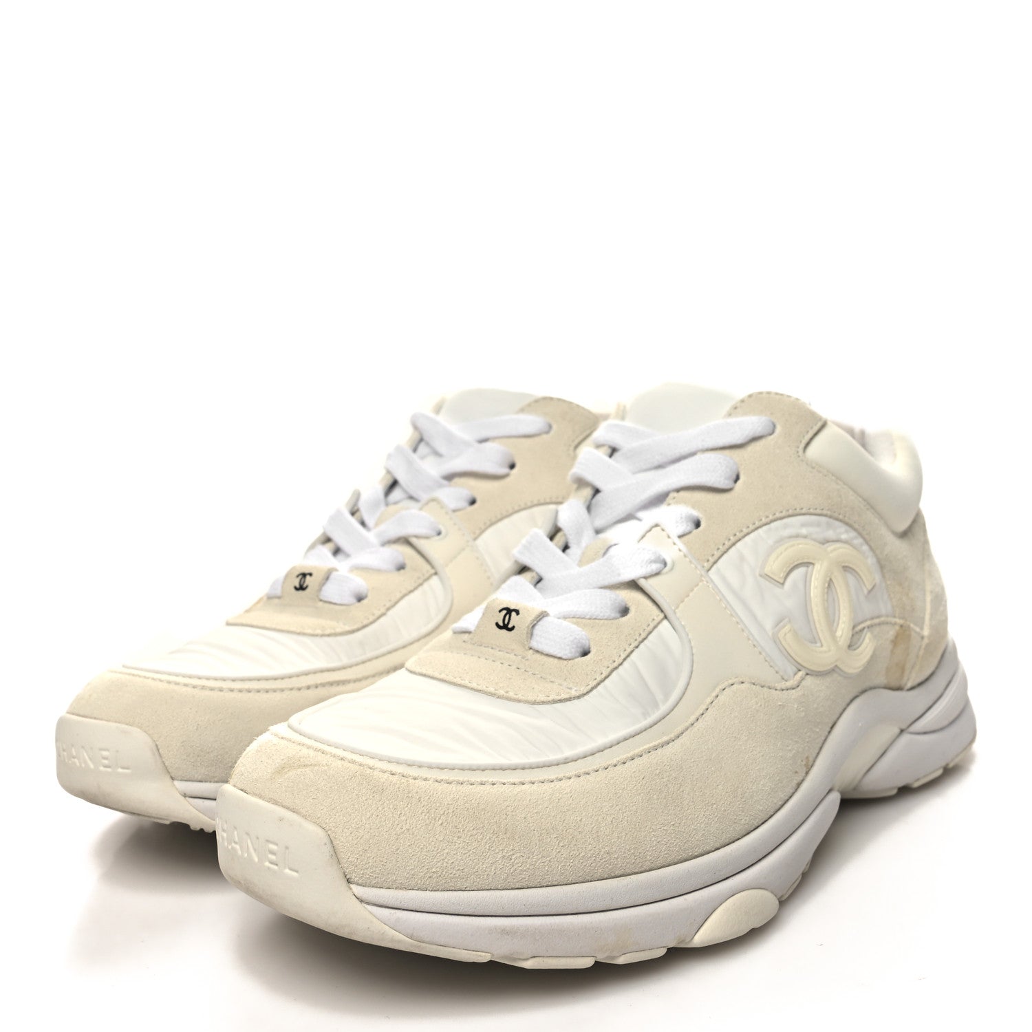 Chanel Suede Calfskin Fabric CC Sneakers 40 White 3 of 11