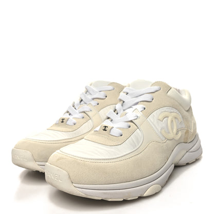 Chanel Suede Calfskin Fabric CC Sneakers 40 White 3 of 11
