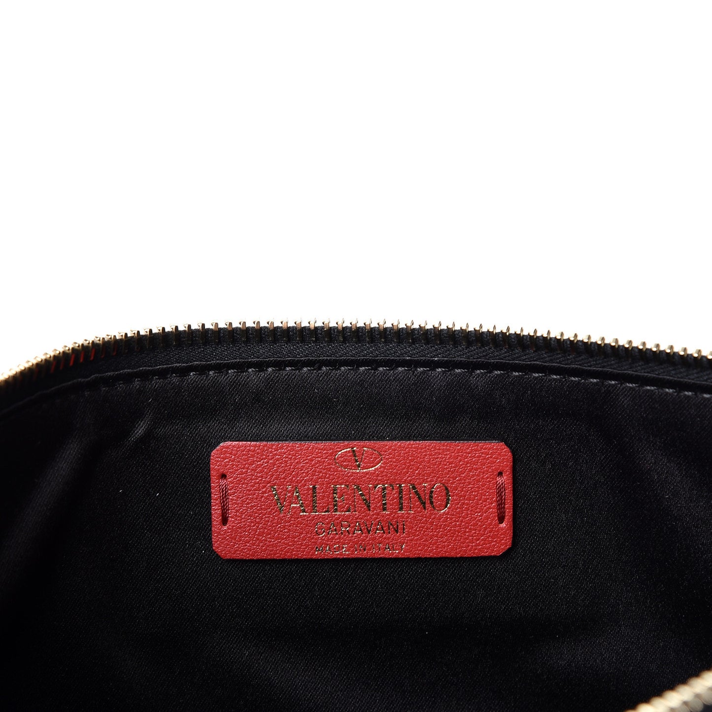 Calfskin VLTN Large Flat Zip Pouch Black