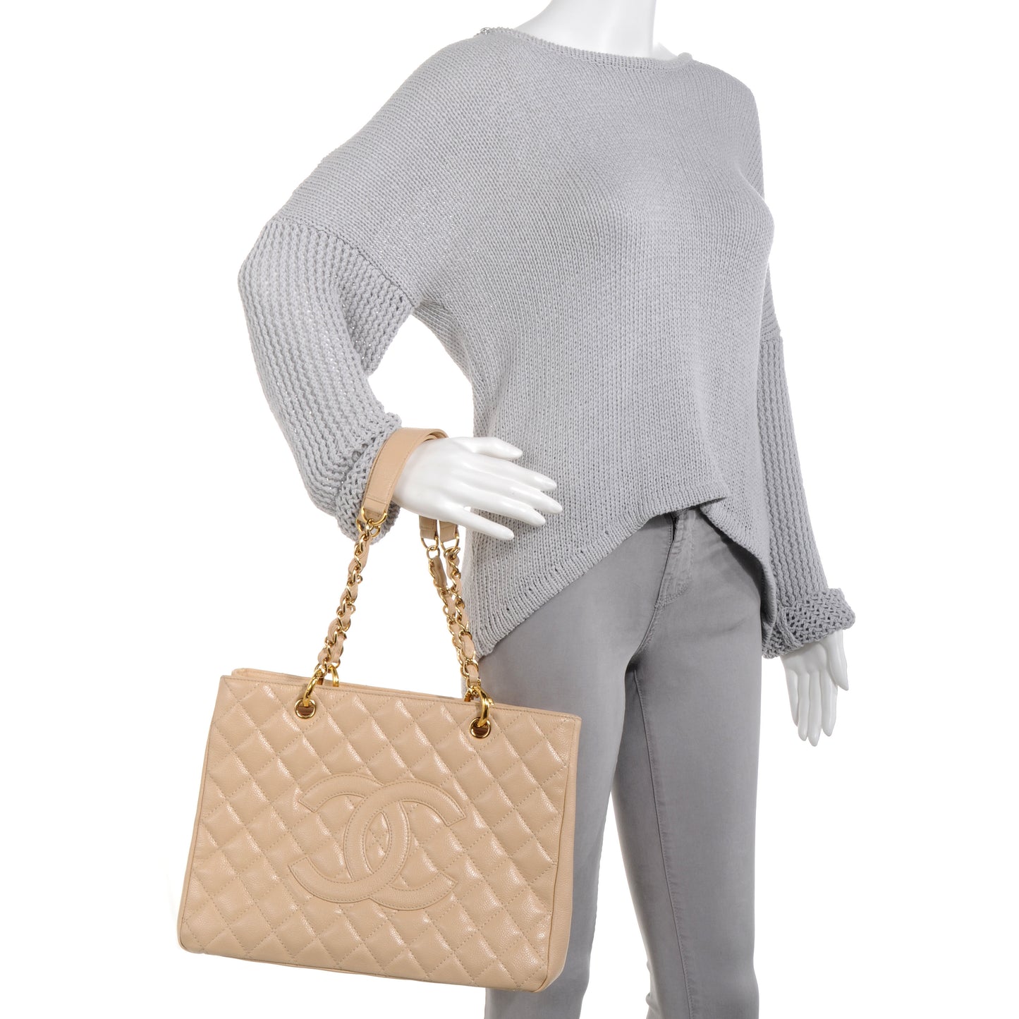 Caviar Grand Shopping Tote GST Beige Clair