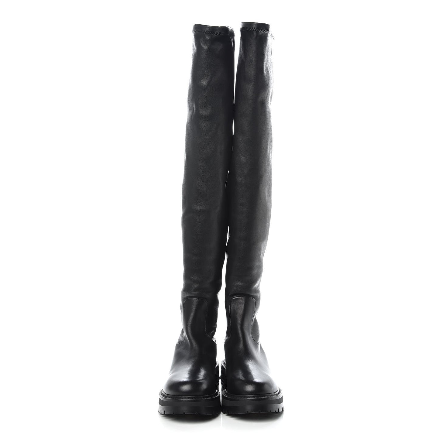 Stretch Lambskin Fight Knee Boots 36.5 Black